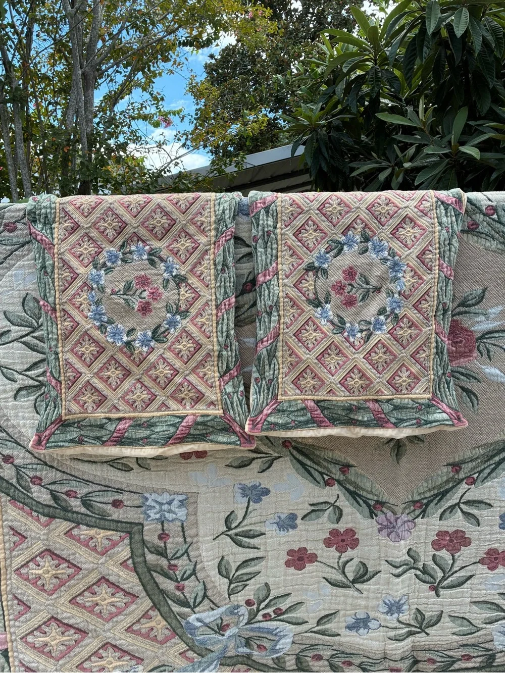 Vintage Best of Flanders Tapestry Quilt Bedspread Set - Made in Belgium (3pc)
